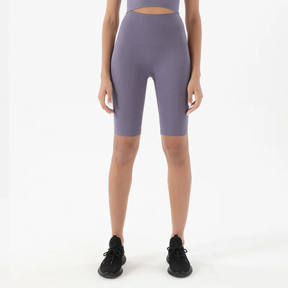 Woman modeling the front view of Amethyst Breathable Cycling Shorts for Women