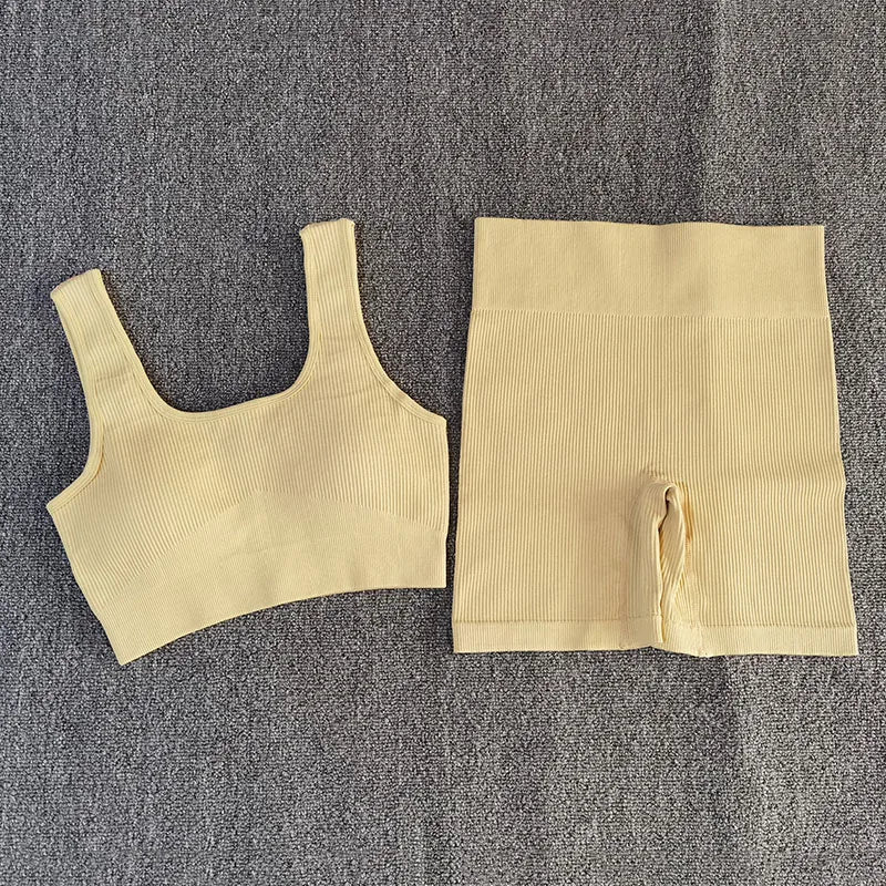 Beige Sport Bra and Shorts Set displayed