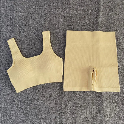 Beige Sport Bra and Shorts Set displayed
