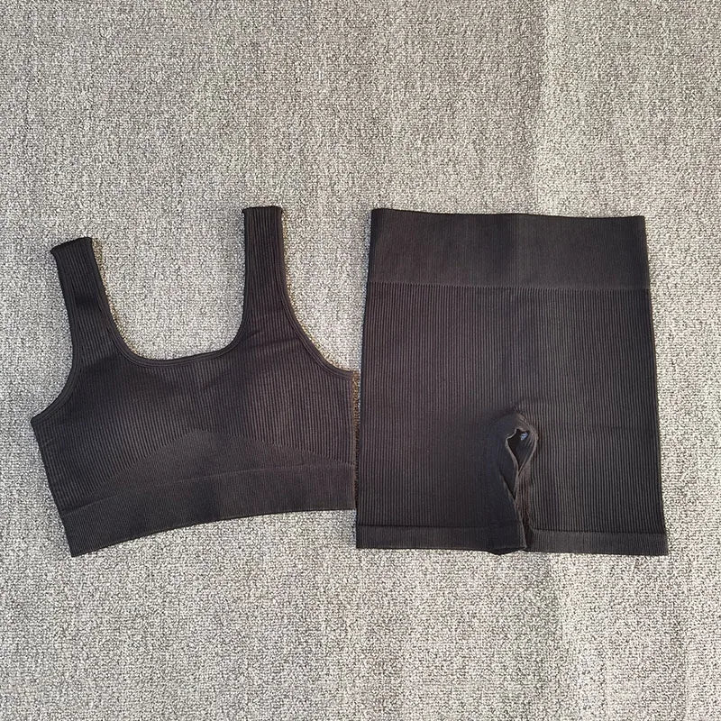 Black Sport Bra and Shorts Set displayed