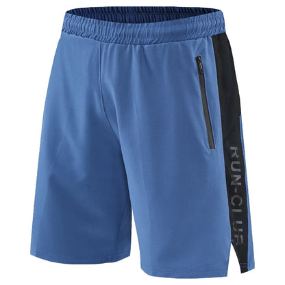 Blue Patchwork Running Shorts Zip Pockets