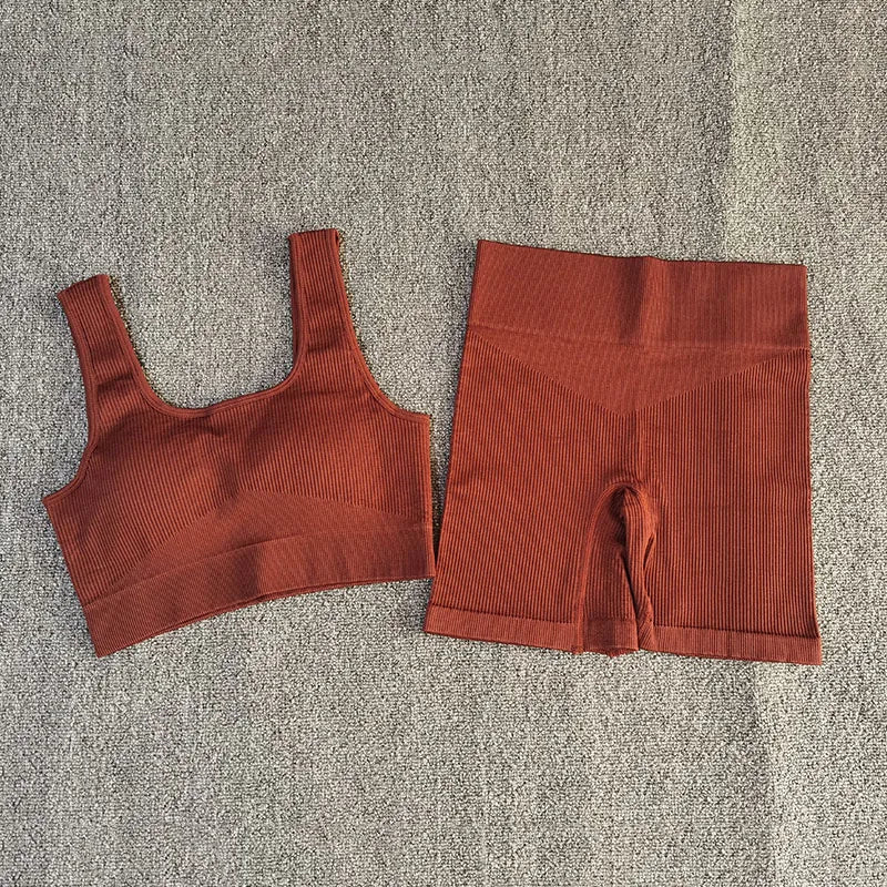 Dark coffee Sport Bra and Shorts Set displayed