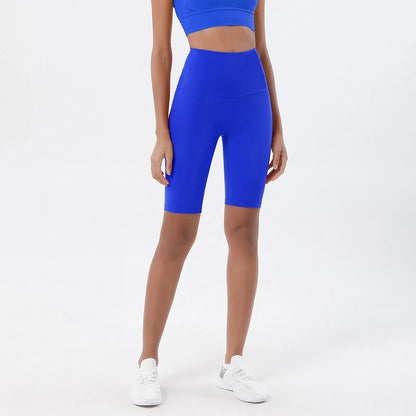 Woman modeling the front view of Electric Blue Breathable Cycling Shorts for Women