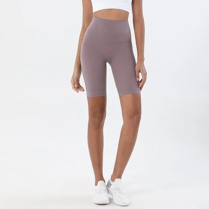 Woman modeling the front view of Mulberry Purple Breathable Cycling Shorts for Women
