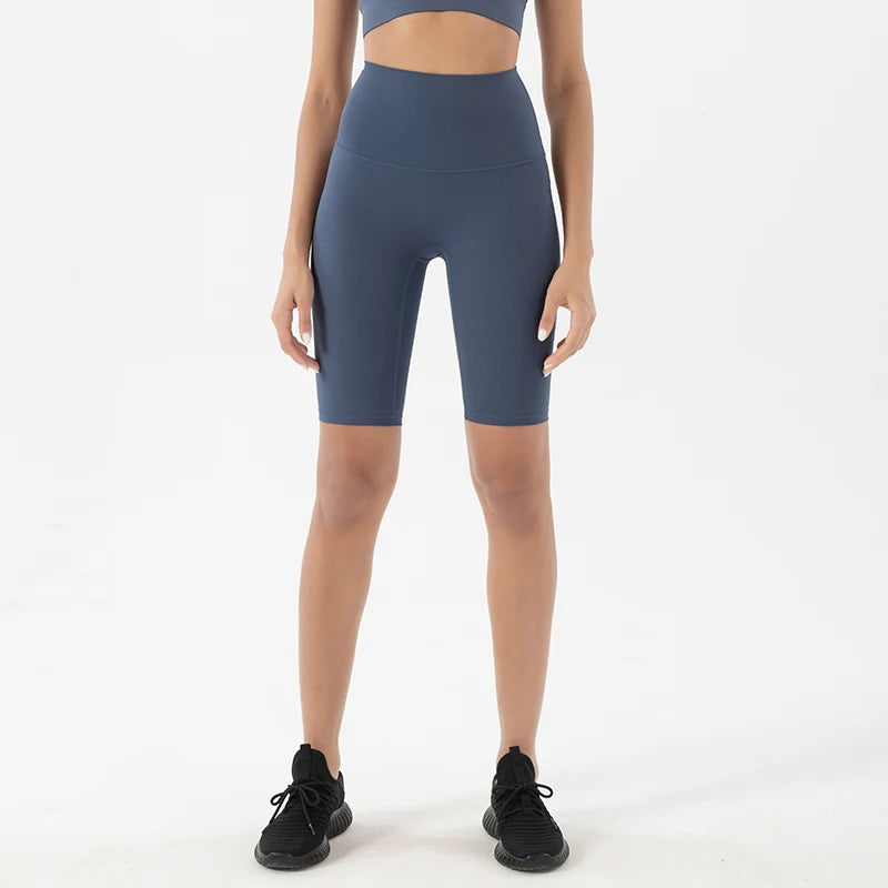 Woman modeling the front view of Navy Blue Breathable Cycling Shorts for Women