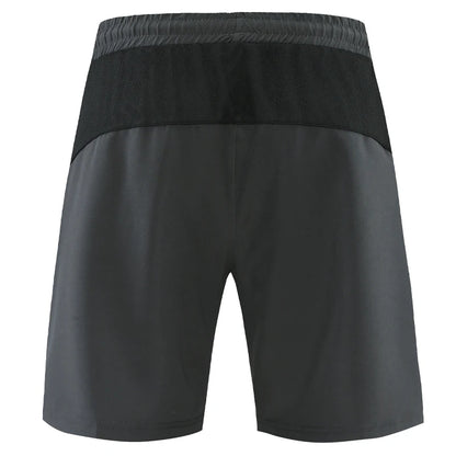 Rear view of a grey Patchwork Running Shorts Zip Pockets