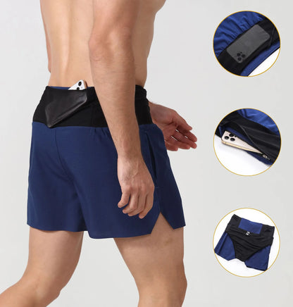 2 In 1 Quick Dry Multi-Pocket Gym Sport Shorts