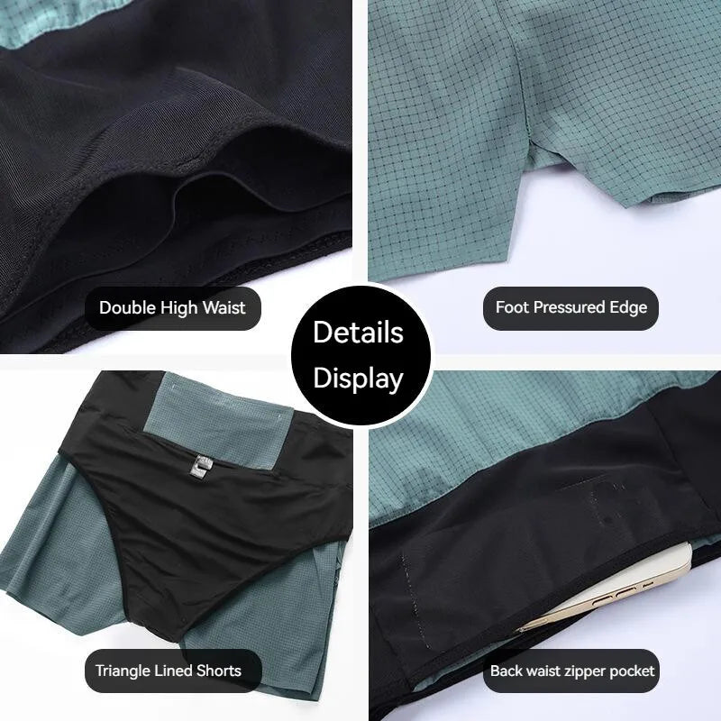 2 In 1 Quick Dry Multi-Pocket Gym Sport Shorts