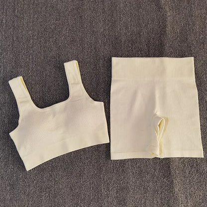 White Sport Bra and Shorts Set displayed